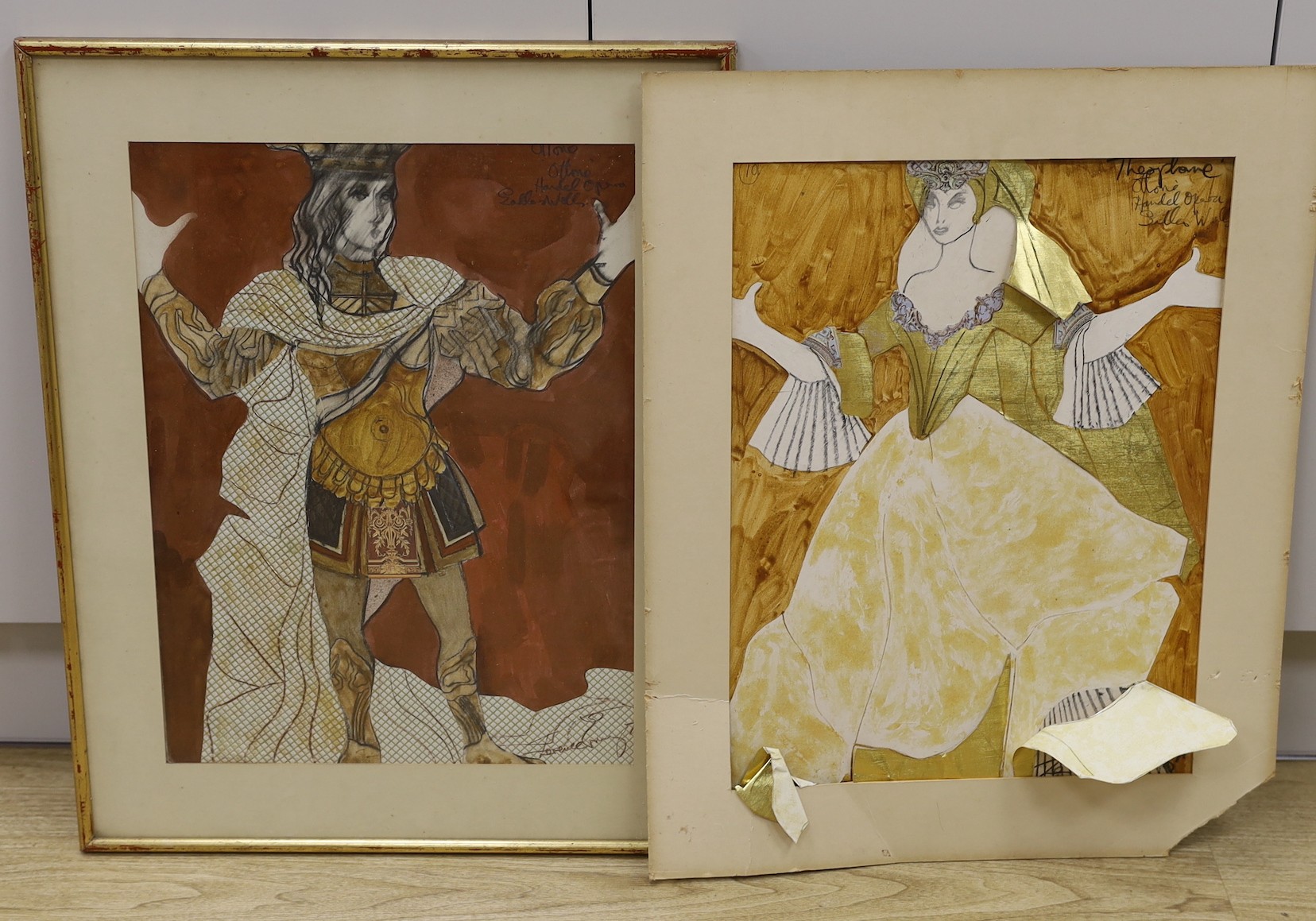 Terence Emery (Costume designer), mixed media, two costume designs for Othello at Sadlers Wells, signed, 50 x 37cm, one unframed